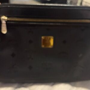 MCM Black Cosmetic Bag with Gold Accents